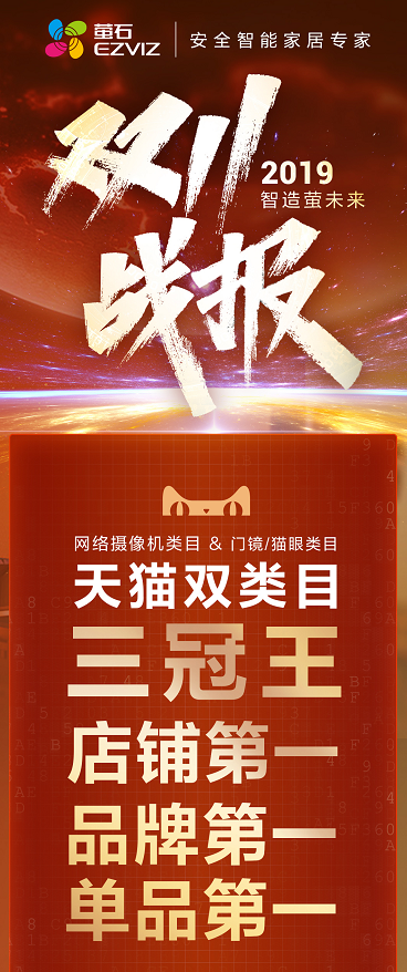 萤石双11战报:斩获天猫双类目三冠王,智能锁同比增长280%
