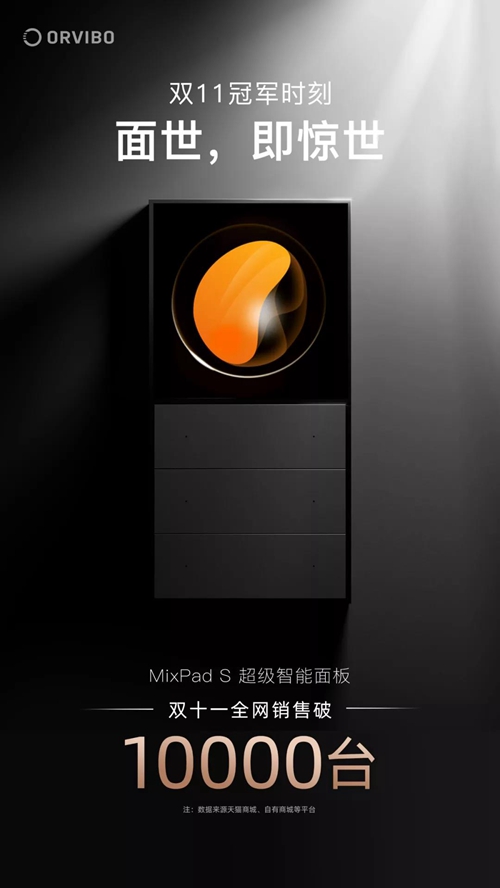 ORVIBO欧瑞博MixPad S超级智能面板双十一全网销售破10000台